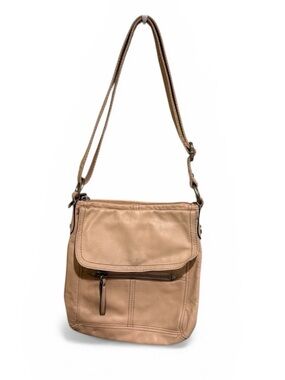 Fossil Beige Leather Crossbody with Front Flap and Zip Pocket